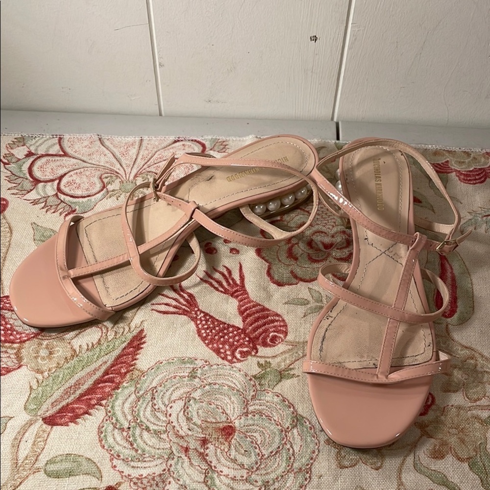 Nicholas Kirkwood Casati Praline Nude Sandals with Ankle Straps Faux Pearl Heel
